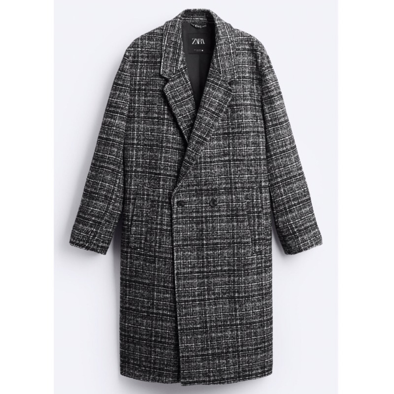 ZARA Men Check Double-Breasted Coat Mantel Pria Black