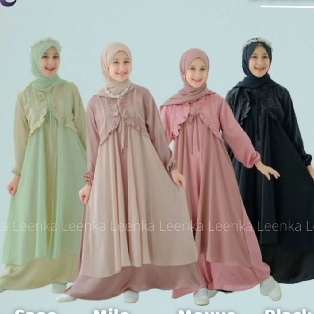 Gamis Syar'i Nabilah Set Pashmina Anak Perempuan Polos EleganTanggung/Matt Cringkel Airflow Mix Ceru