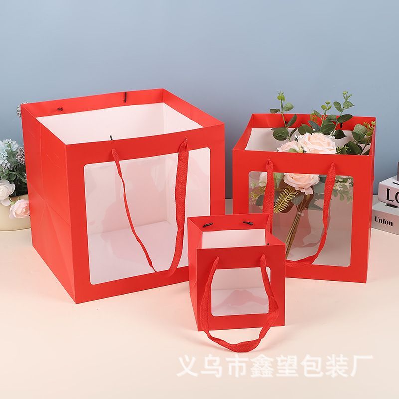 

Paper Bag Kantong Tas Souvenir Hampers Merah Mika Transparan