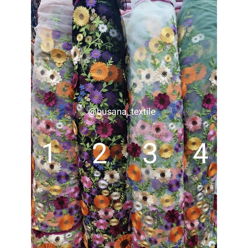 kain tile 3D bunga timbul || harga per setengah mtr