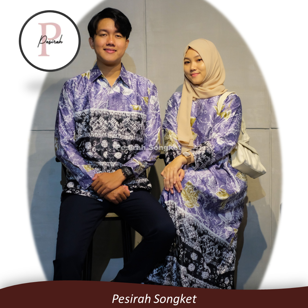 Set Couple Jumputan Akasha Motif Ungu Palembang