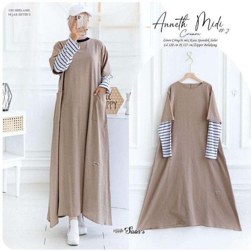 ANNETH #2 MIDI DRESS JUMBO LINEN CRINCLE MIX KAOS SALUR BY HIJAB SISTER (LD 120)