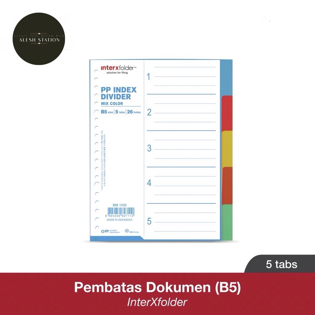 

Index Divider B5 Inter X 5 Tab / Pembatas Binder Ordner