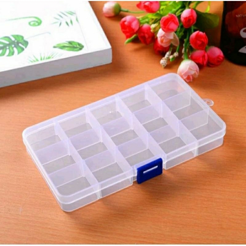 Box Plastik 15 Sekat / Box Pinyampanan Manik -Manik /Tempat aksesoris