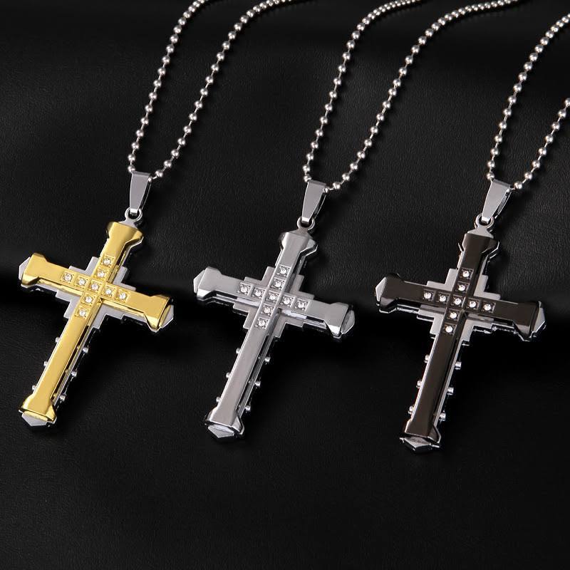 Kalung Salib Mata Kristal - Crystal Cross Necklace Silver Gold Black Pendant + Chain Import / Lionti