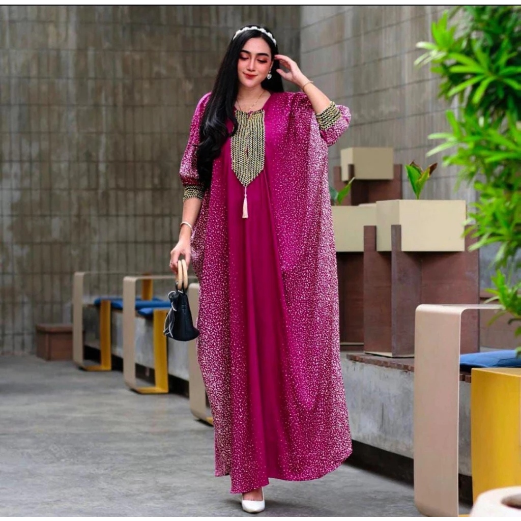 Baju Pesta Gamis Kaftan Jumbo Wanita Muslimah Adem Mewah Elegan Trand Modern Viral Model Terbaru Leb
