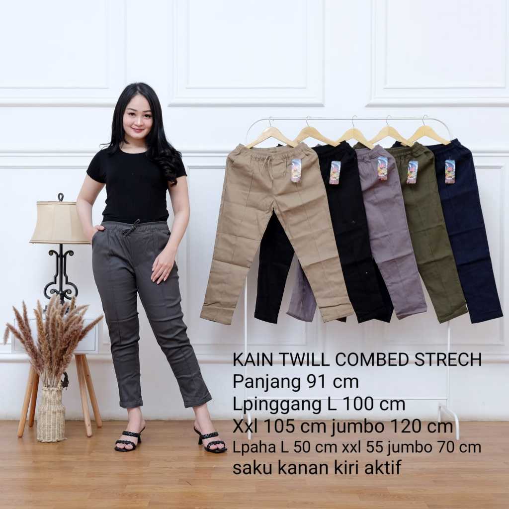 Celana Beggy Pants Standar Xxl Jumbo//Beggy Wanita Kekinian Kain Twill Combed Strech
