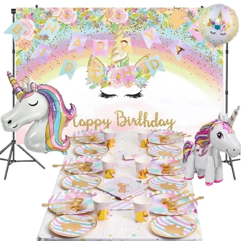 Paket perlengkapan dekorasi pesta ulang tahun unicorn perlengkapan pesta ultah anak tema unicorn
