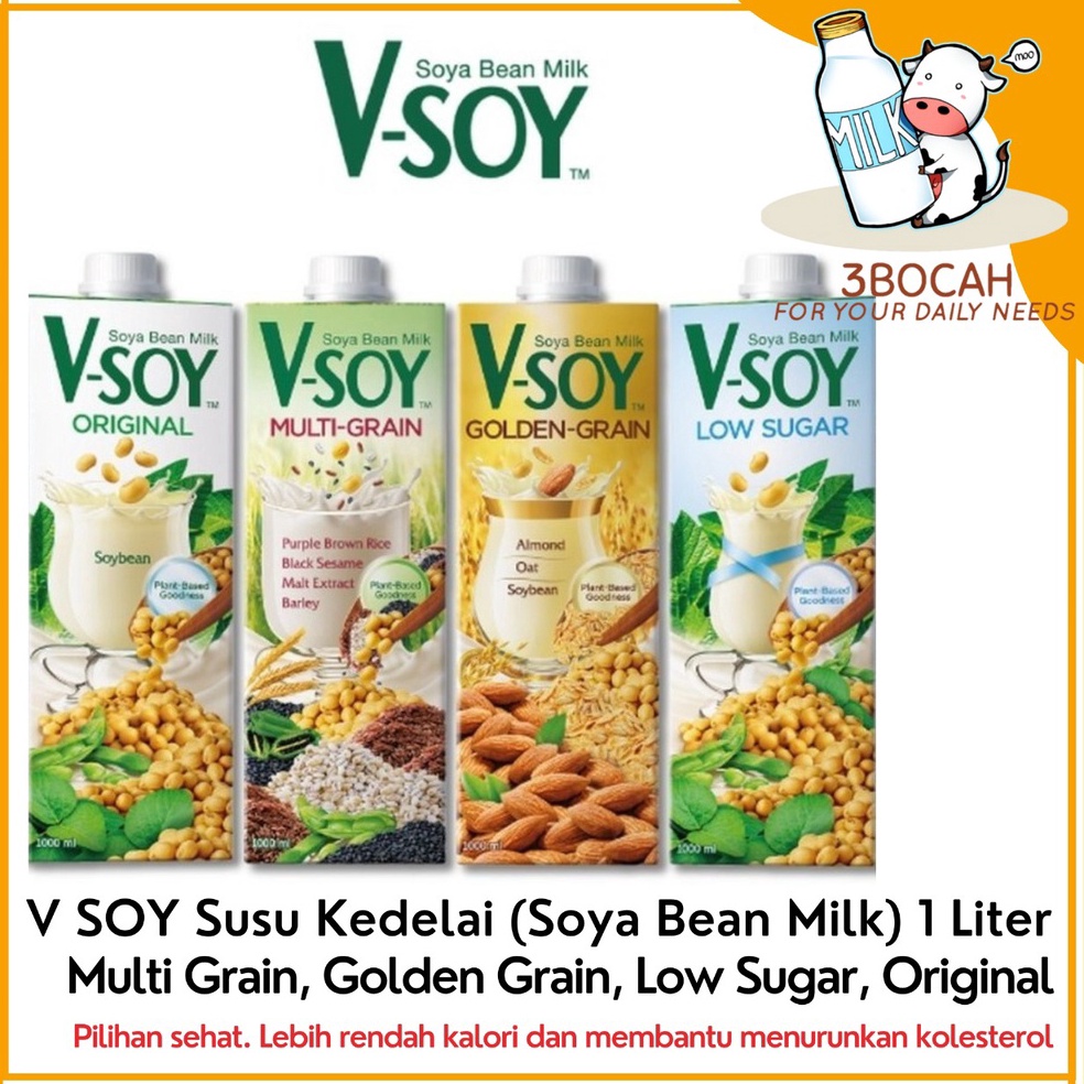 

[☼Y17/] V-soy Susu Kedelai Multi Grain, Golden Grain, Low Sugar, Original 1 Liter | All Varian Ready Stock