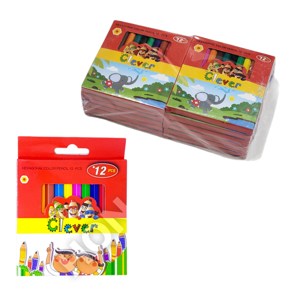 

1 PAK / 12 Set Pensil 12w Warna Clever Star Pendek Short Colour Pencil