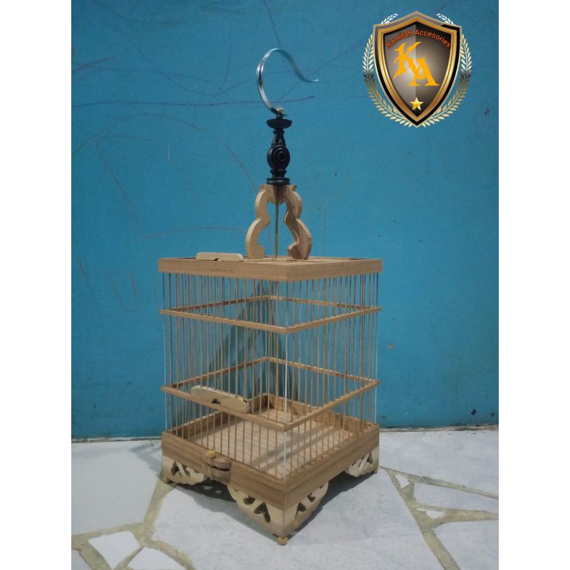 sangkar replika cungkok kotak lurus jati ruji polos