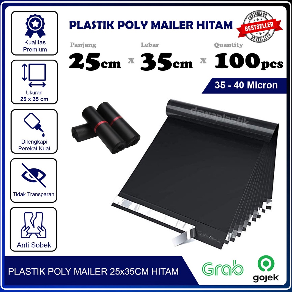

Ready stock Plastik Packaging Poly Mailer Hitam Glossy 25x35 cm Isi 100pcs Amplop Kemasan Polymailer LDPE 35-40 Micron 25 x 35 cm Plastik Packing Isi 100 Pcs Kantong Plastik Olshop 40 Micron 25 x 35cm 8NK