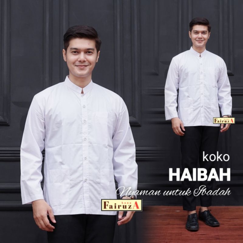 kemeja pria polos - koko Putih Polos - koko Lengan Panjang -  Baju Koko Haibah - koko hadroh - sraga
