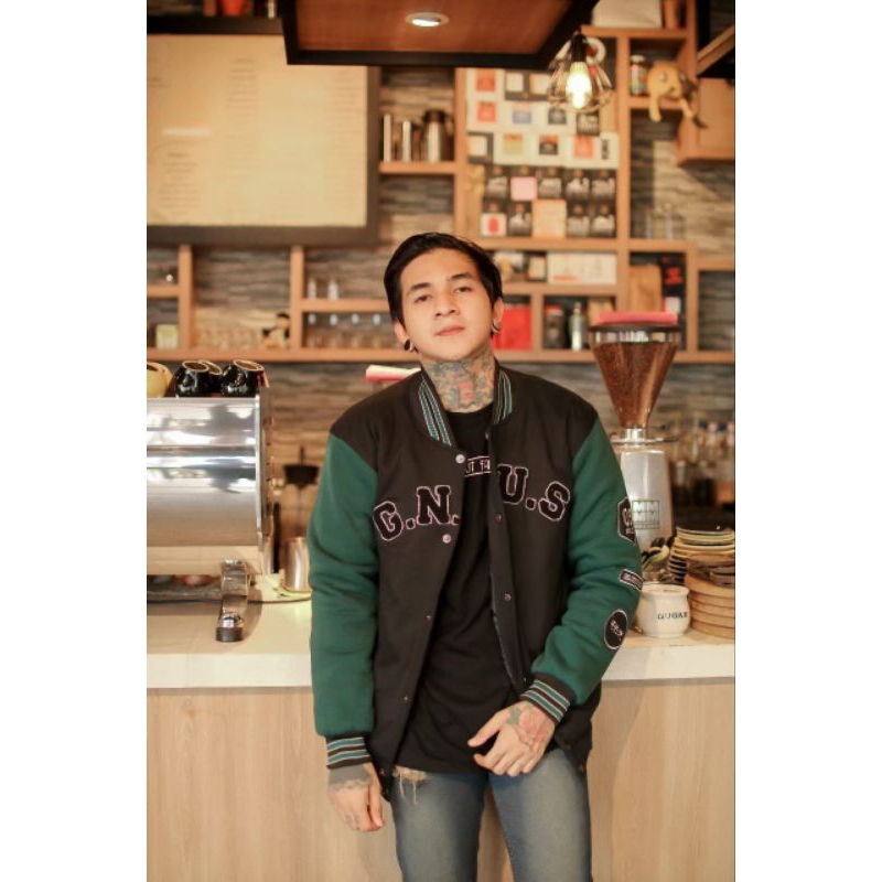 jaket Varsity Black green Genious-jaket tebal