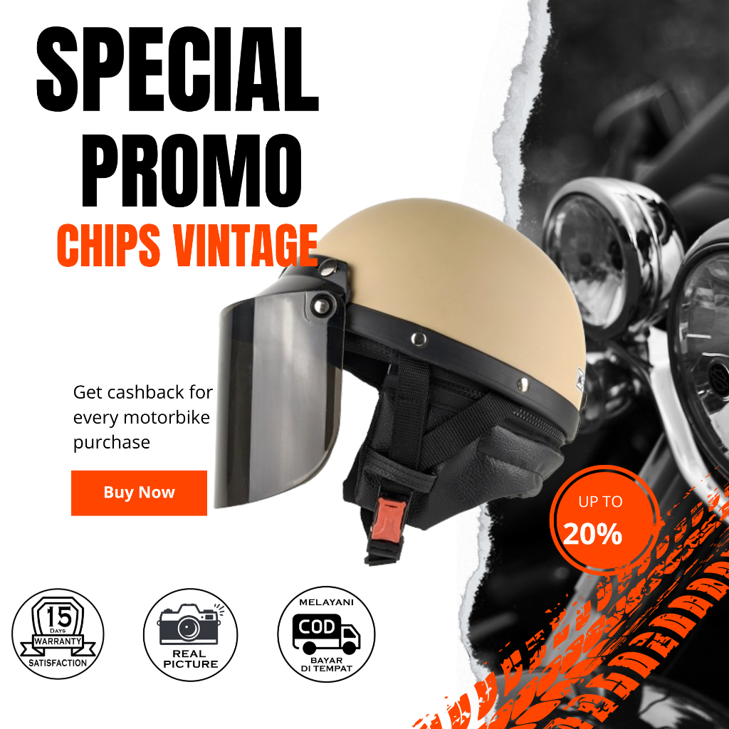 Helm Chips Retro Jadul Original Dewasa Pria Wanita Kaca Datar
