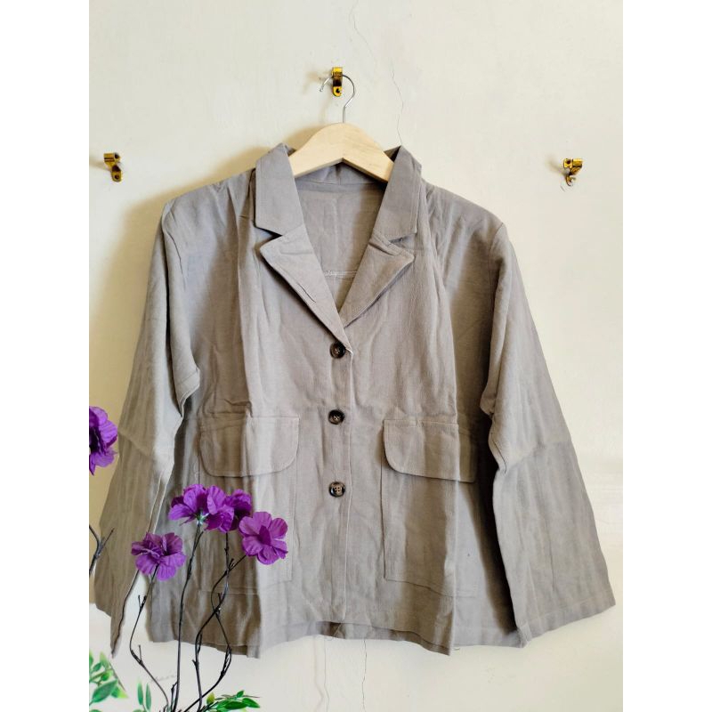 Blazer/jaket crop linen dewasa