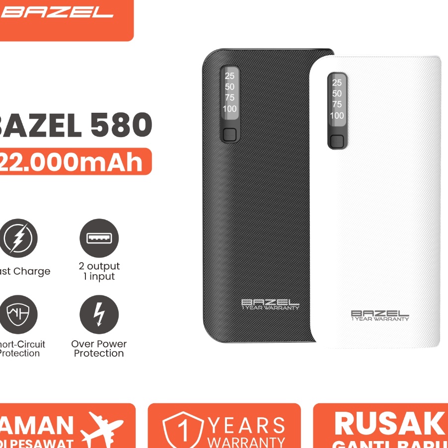 MODEL KBM680 Bazel 580 Series Powerbank 22000 mAh Digital Display Small Power Bank Garansi Resmi 1 T