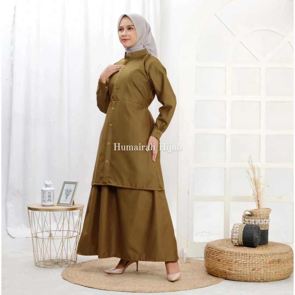 SETELAN PEMDA KHAKI WANITA TERBARU SET TUNIK + ROK TERLARIS