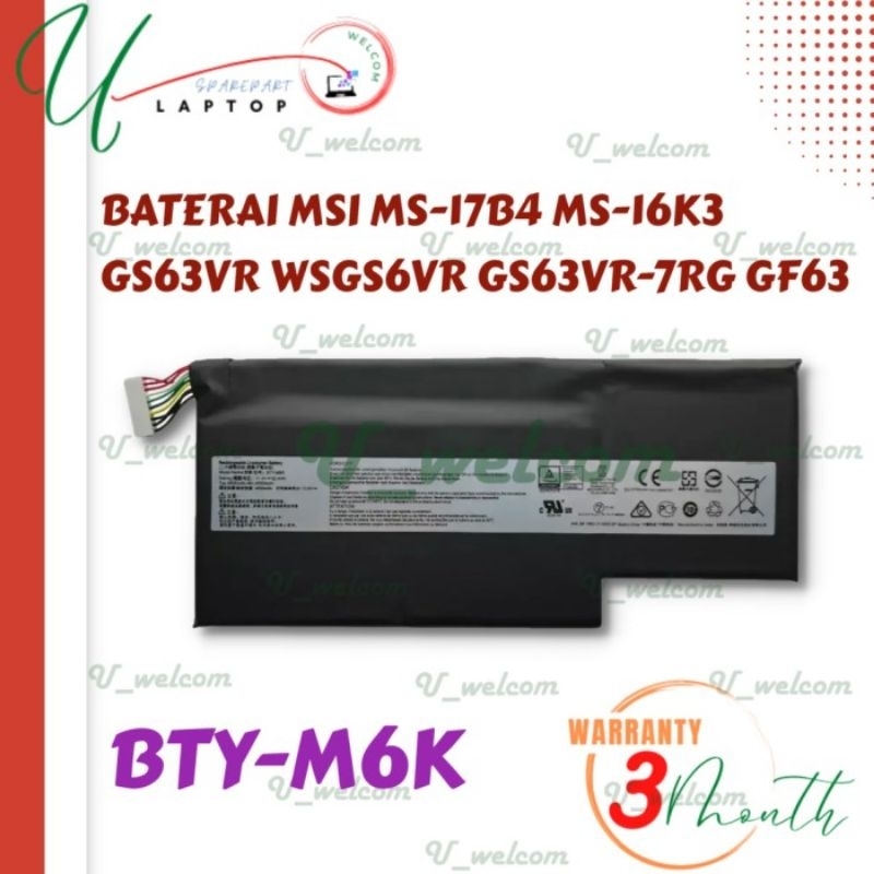Battery Laptop MSI BTY-M6K MS-16K3 gs63vr 7rg 6RF 7RE BTY-M6J GS73VR