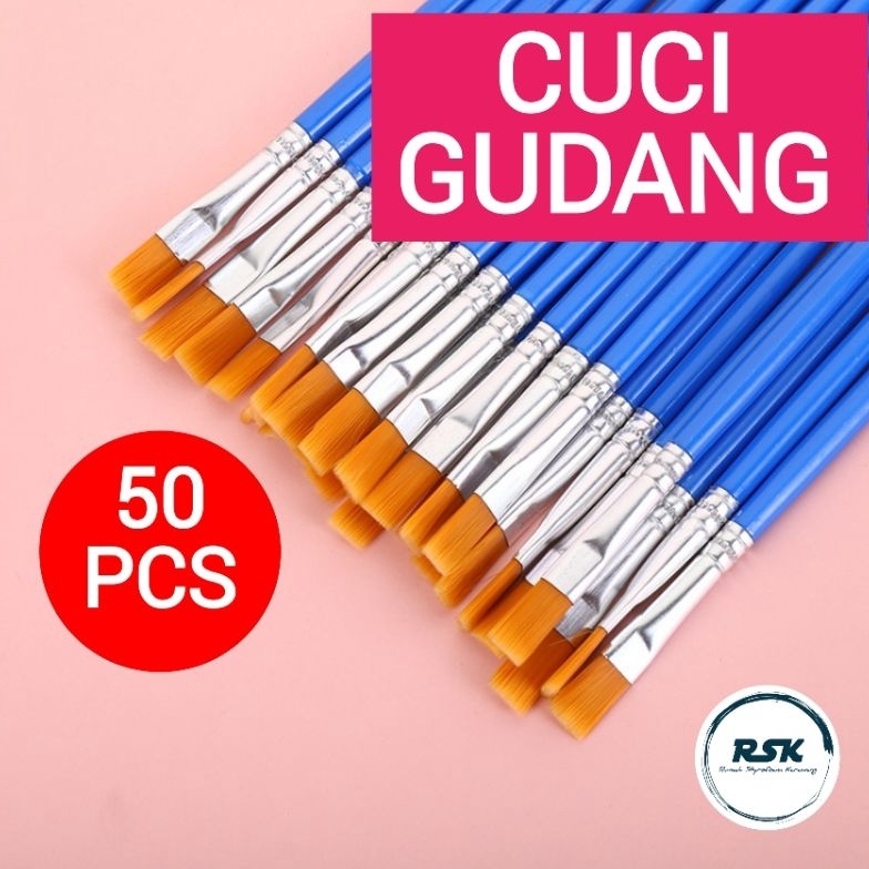 

50 Pcs Kuas Flat / Round Kuas Lukis Paint By Number Kuas Lukis Sterofoam Kuas Cat Air Koas Acrylic Kuas Nylon Import t7qoa