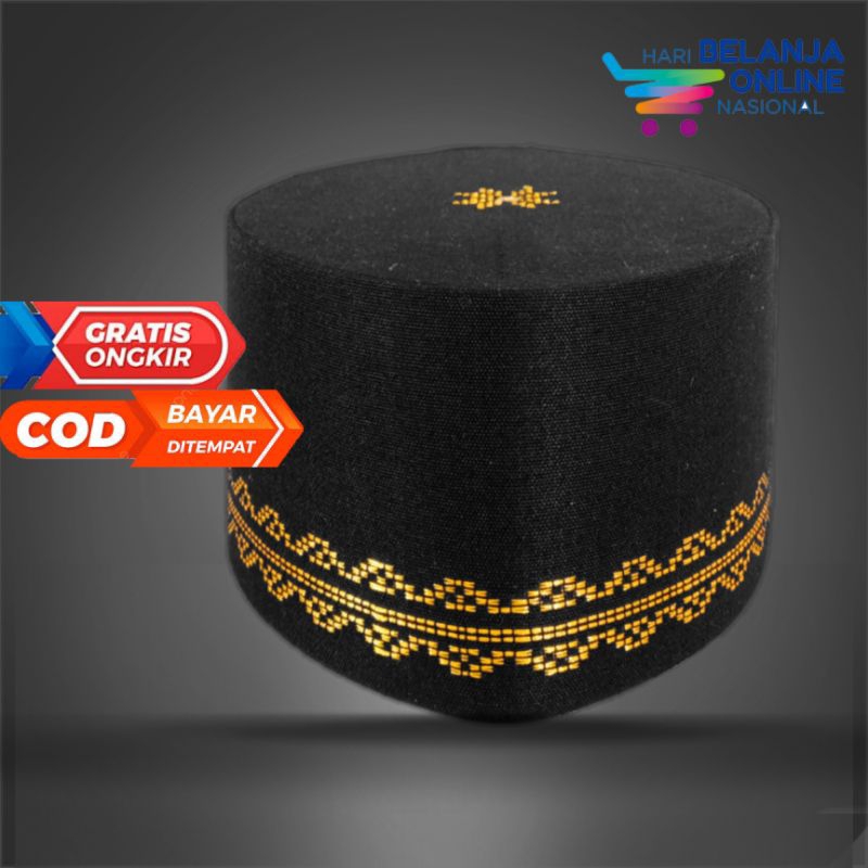 PECI SONGKET MURAH SONGKOK HITAM EMAS MOTIF OMBAK TERLARIS KOPYAH DEWASA