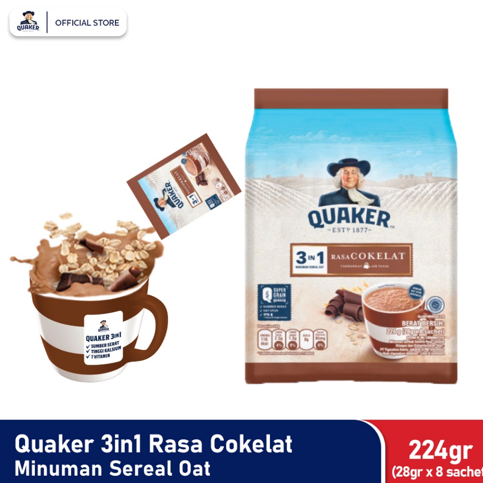 

[♥Q96>] Quaker 3in1 Chocolate Polybag 224g Minuman Sereal Oats (Isi 8 sachet) Trend roduct