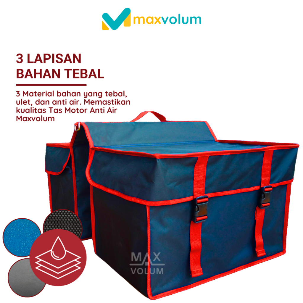 Maxvolum Tas Motor Anti Air Besar Hitam List Merah Tas Kronjot / Tas Obrok / Tas Kurir / Tas Rengkek