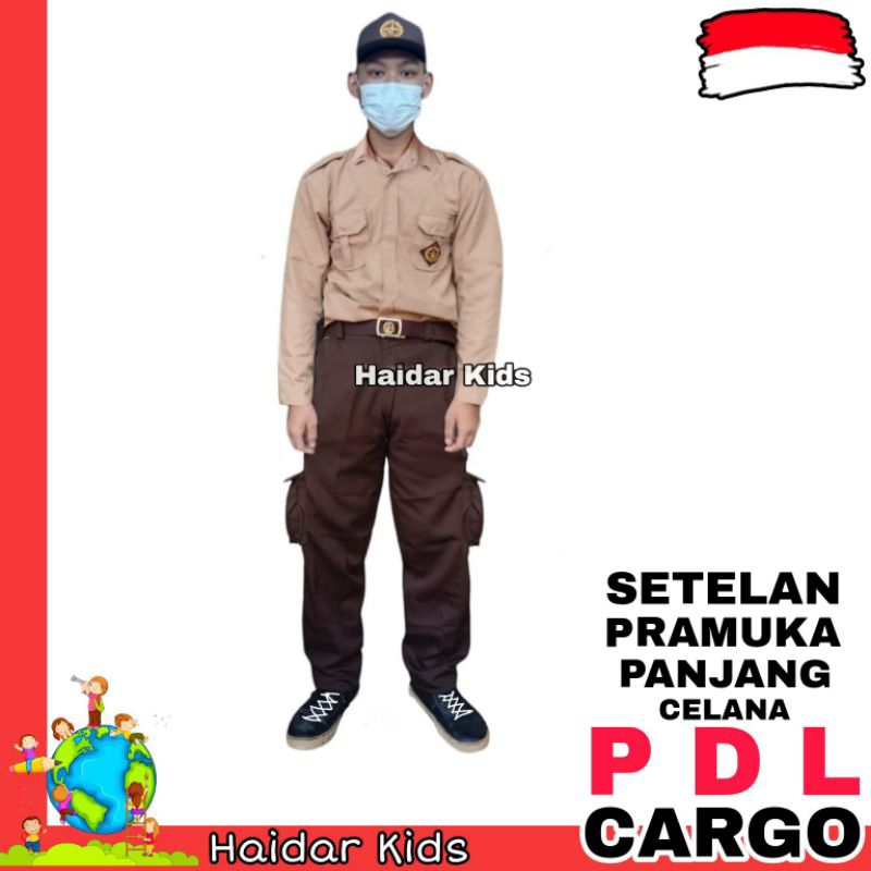Setelan Seragam Sekolah SD PRAMUKA Laki Baju Panjang Celana PDL CARGO Panjang