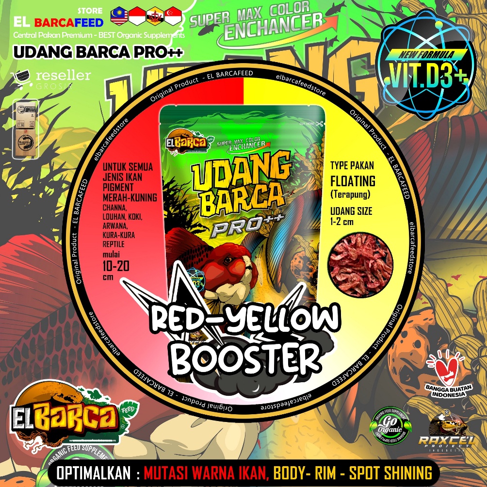 [✏D66/] UDANG BARCA PRO++ SUPER RED-YELLOW Udang Kering Pakan Pelet Ikan Reptile optimalkan mutasi w