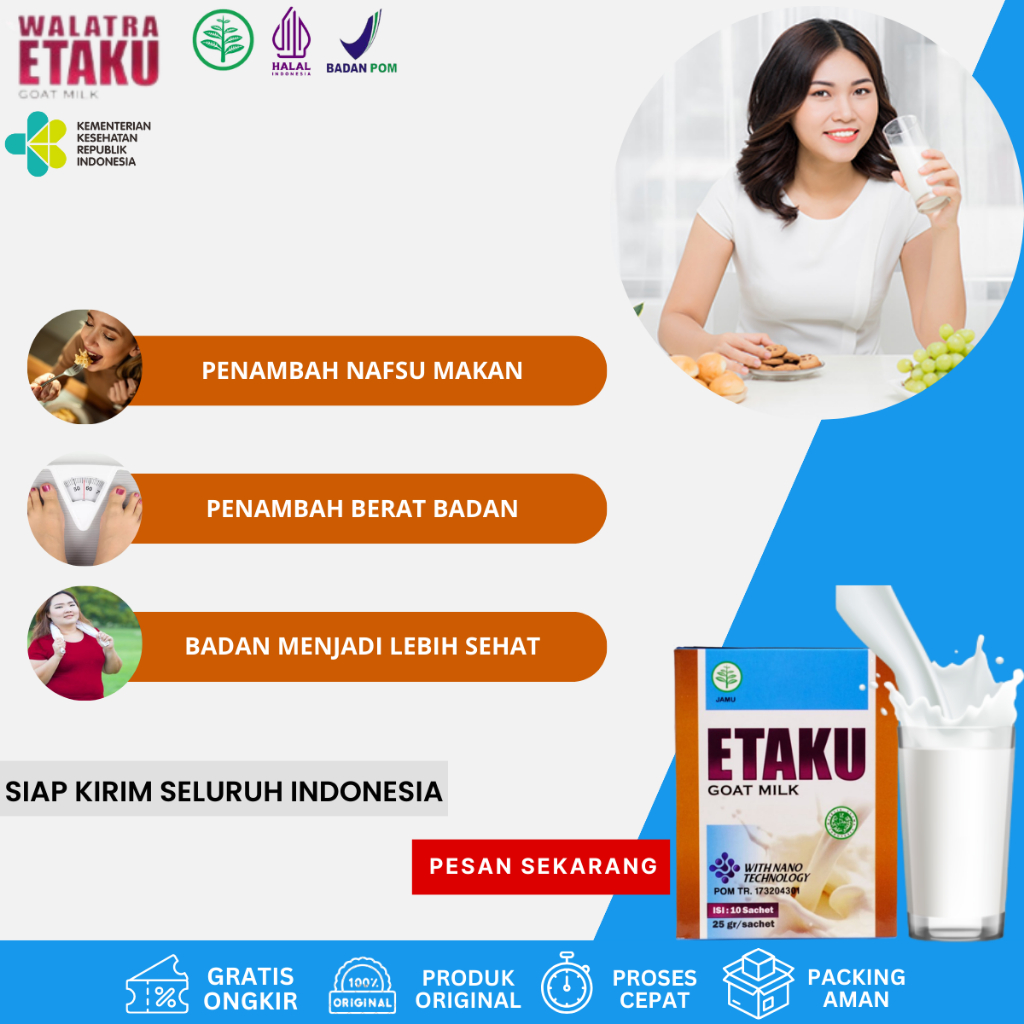 

Susu Penggemuk Badan, Penambah Berat Badan, Penambah Nafsu Makan, Vitamin Penambah Nafsu Makan, Penambah Berat Badan Anak Dan Dewasa, Penambah Berat Badan Alami Atasi Dengan Etaku Goat Milk