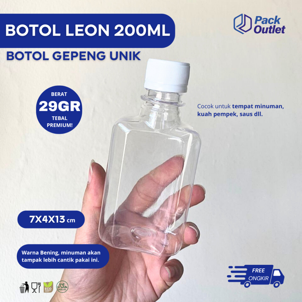 Botol Leon 200ml Kemasan Minuman Kopi Susu Aren Jus Jamu Botol Plastik Botol Gepeng Tebal 29gr