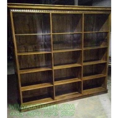 Rak Buku Kayu Jati Model Ukiran Jepara Desain Simpel Dan Elegan