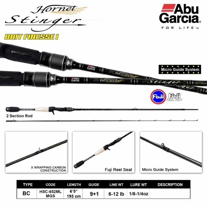 PUSATPANCING5 - Joran pancing Abu Garcia Hornet Stinger HSC652ML Carbon full Fuji MGS Cocok Untuk Ca
