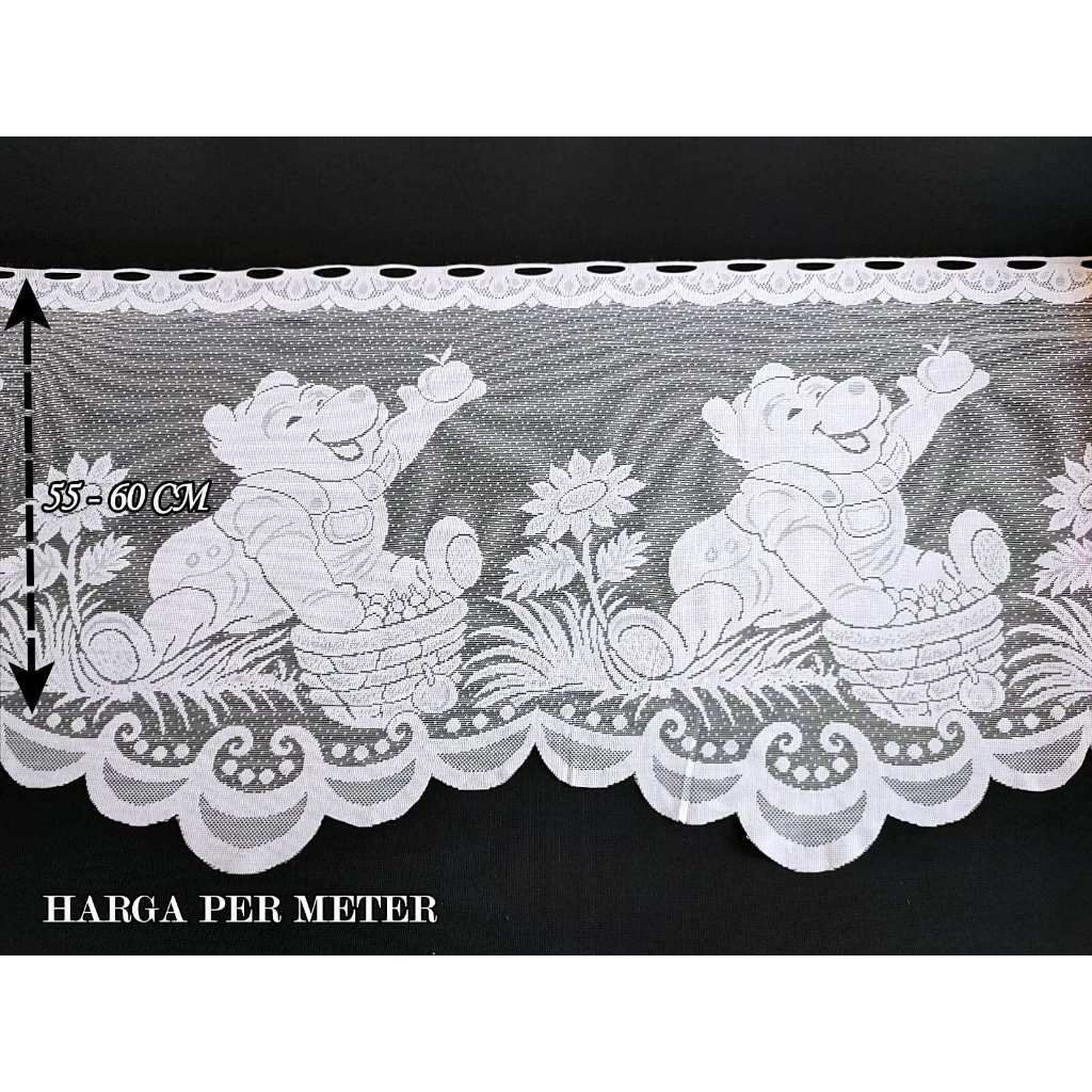 Vitrage Poni Renda Meteran Bahan Kain Polyester Corak Winnie The Pooh Bear Beruang 2165