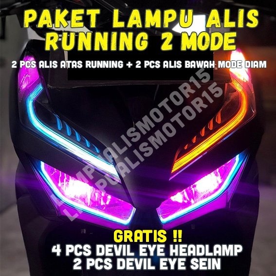 paketan lampu alis running vario 125 150 free devil eye tidak berbintik / lampu alis sein running va