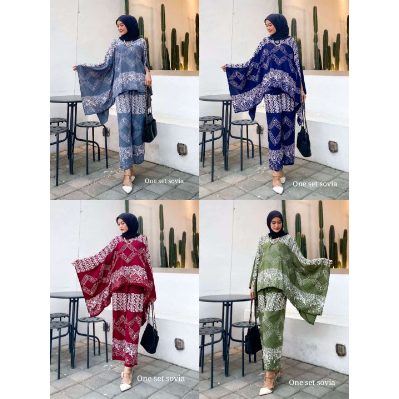 Setelan wanita kekinian one set viona atasan lowo kelelawar murah motif batik rayon super by paradis