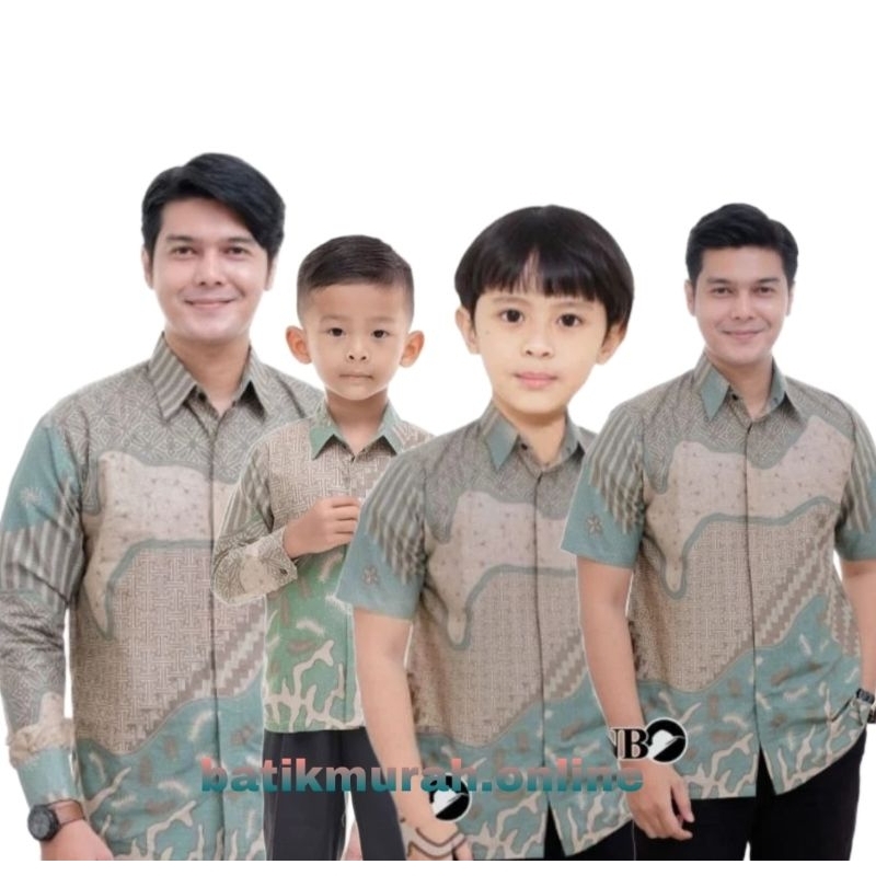Kemeja Batik Anak Laki laki Warna Hijau Sage Green Batik Pria Dewasa Couple Batik