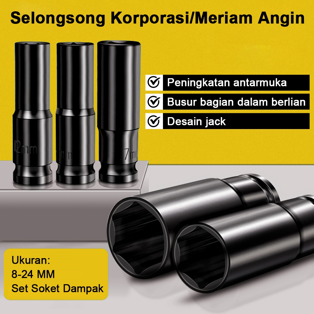 Impact Socket Set 10Pcs 1/2 Inch 8-24MM Extension Impact Socket Panjang Mencapai Soket Nut Perbaikan AlaT