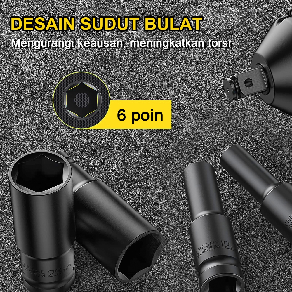 Impact Socket Set 10Pcs 1/2 Inch 8-24MM Extension Impact Socket Panjang Mencapai Soket Nut Perbaikan AlaT