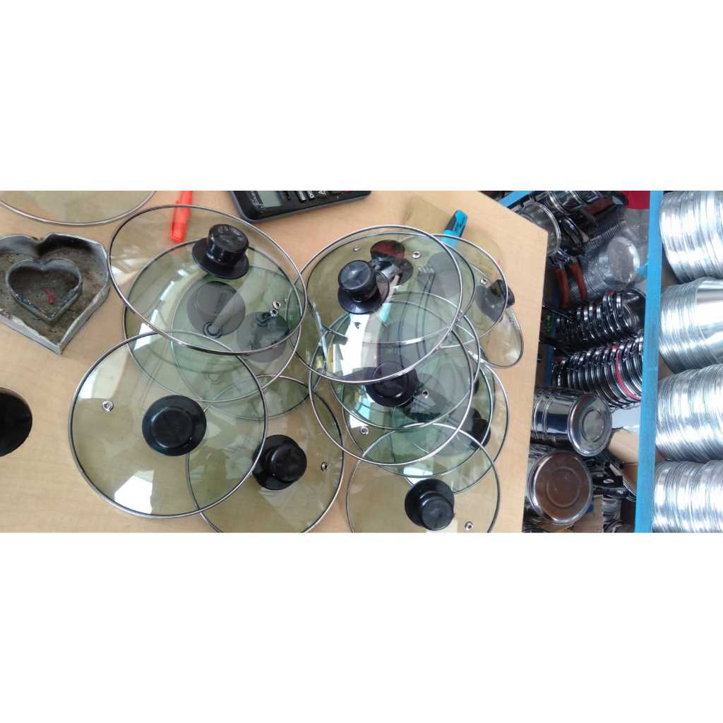 Tutup Panci Kaca tebal + Knop Satu Set, ada 2 Tipe Ukuran Polos dan Ring G (ada kaki) Termurah