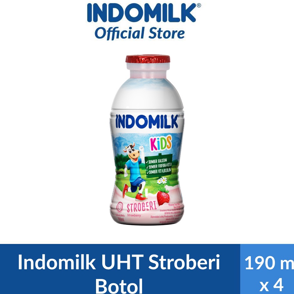 

[KODE QE0VD] Indomilk Strawberry Botol 190 ml x 4