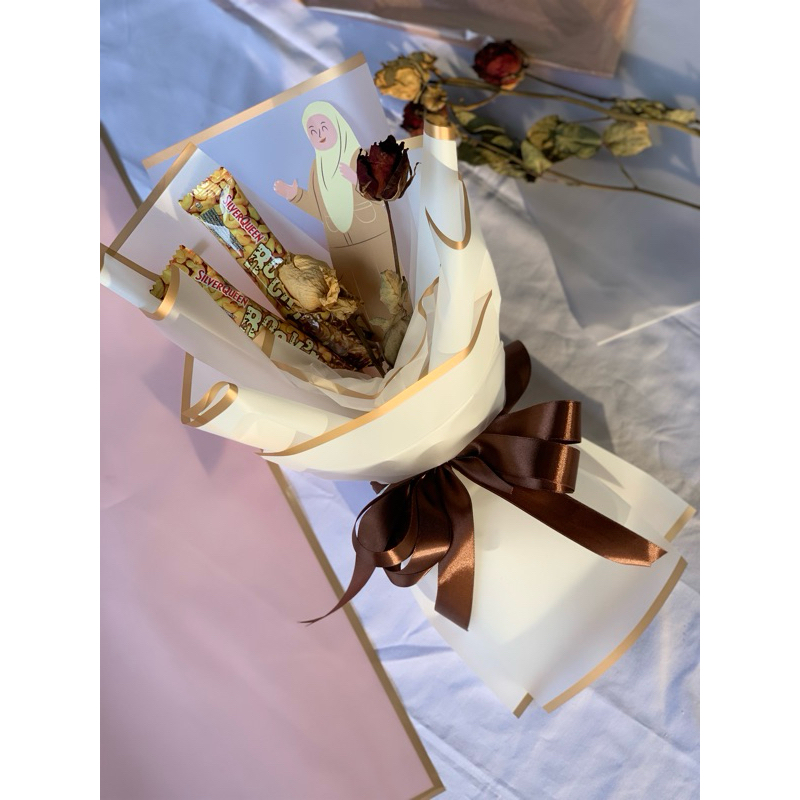 

coklat + mawar kering buket