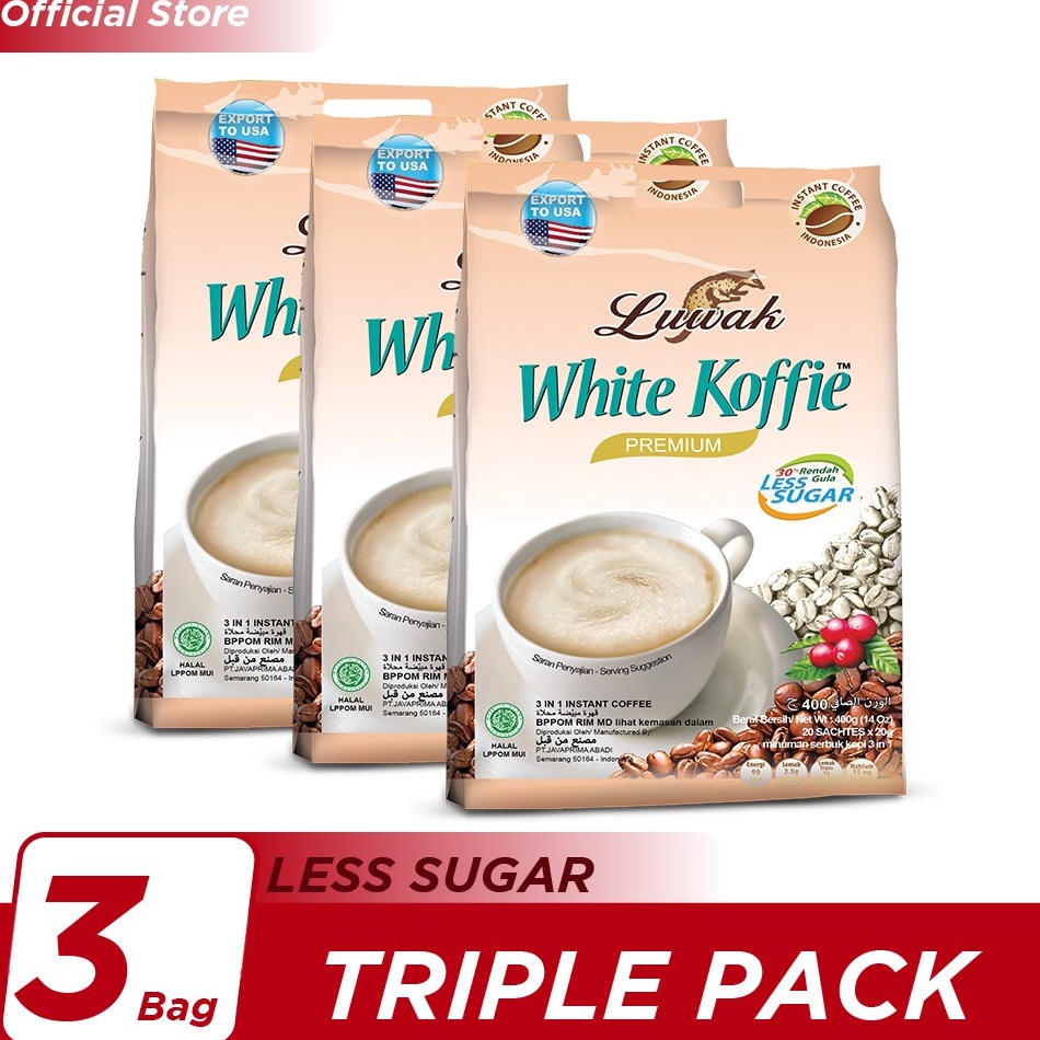 

[Produk YC76] Kopi Luwak White Koffie Less Sugar Bag 20x20gr Triple Pack vvq88