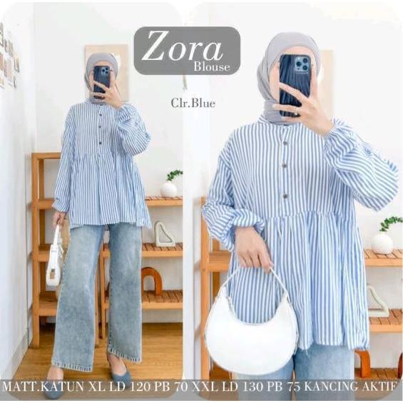 Estusae : Zora Blouse / Blus Katun Stripe Oversized / Atasan Wanita Jumbo / Blus Salur / Blus Busui 