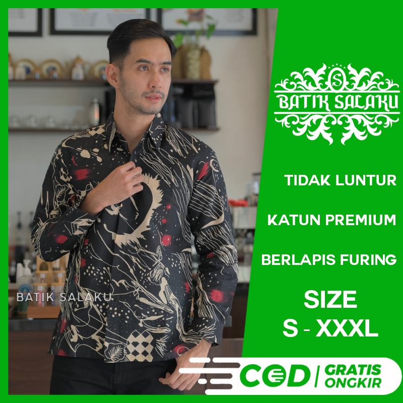 Kemeja Batik Pria Lengan Panjang 09 Baju BATIK SALAKU Premium Cocok Untuk Pesta Kantor Kondangan Lam