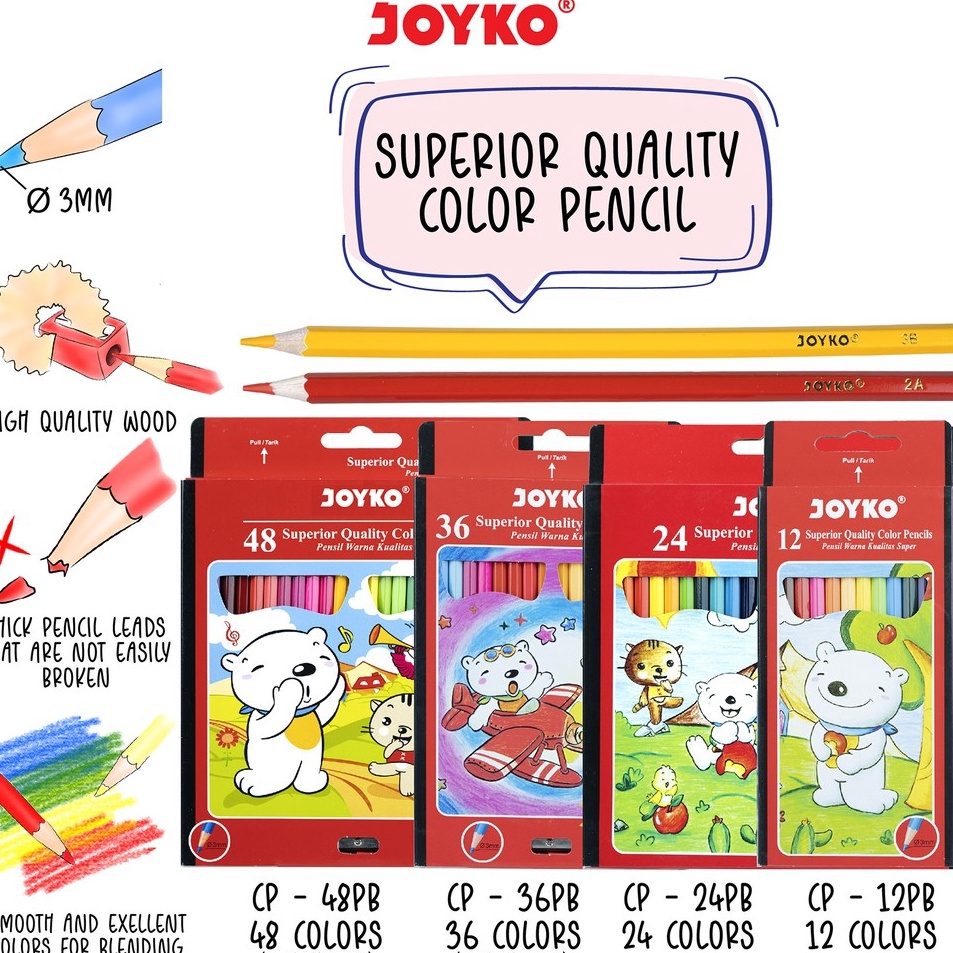 

[KODE PRODUK A0FEQ10042] Joyko Pensil Warna Superior Quality Color Pencils Hexagonal Grip PB