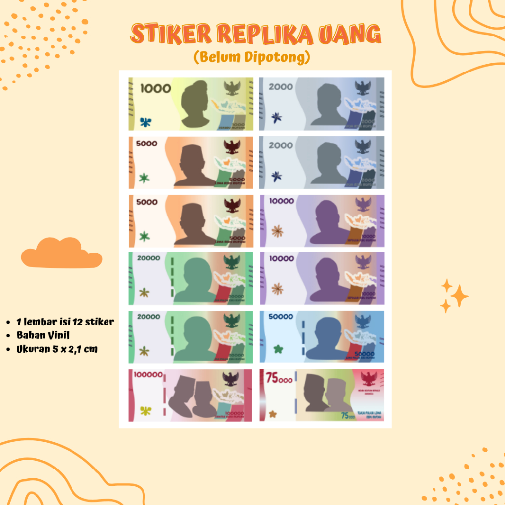 

Stiker Replika Uang Bahan Vinil (Belum Dipotong) / Stiker Budgeting Ukuran A6
