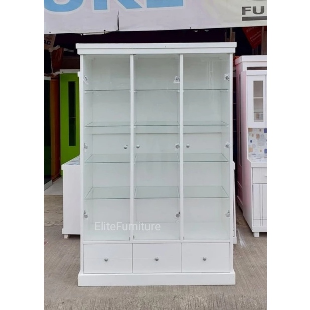 Lemari Pajangan Kaca 3 Pintu / Lemari Kaca 3Pintu / Kabinet Tas / Display Showcase Full Hambal