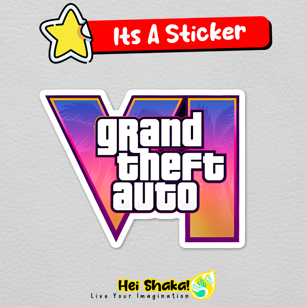 

Stiker GTA Grand Theft Auto 6 VI Sticker Gamer Tempelan Gaming Bahan Vinyl Anti Air