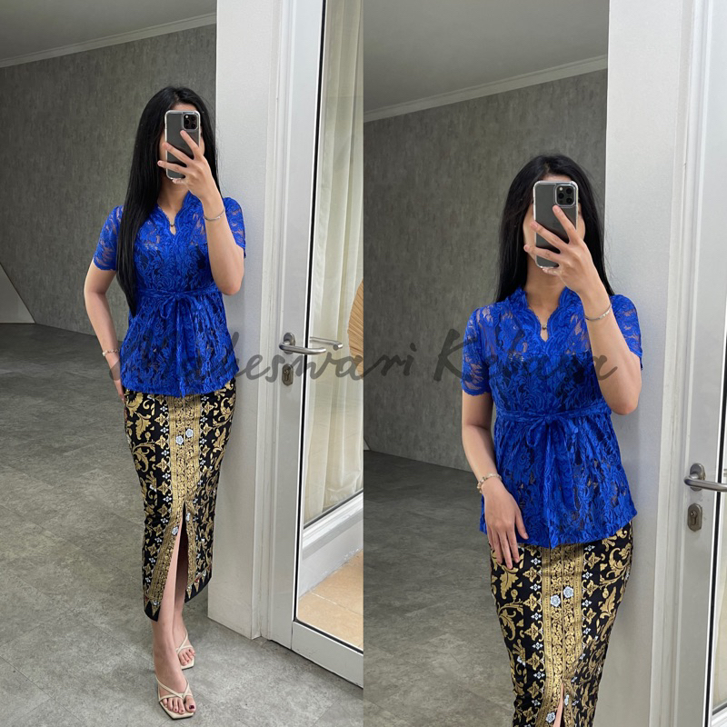Kebaya Bali Set Talipita Biru Elektrik